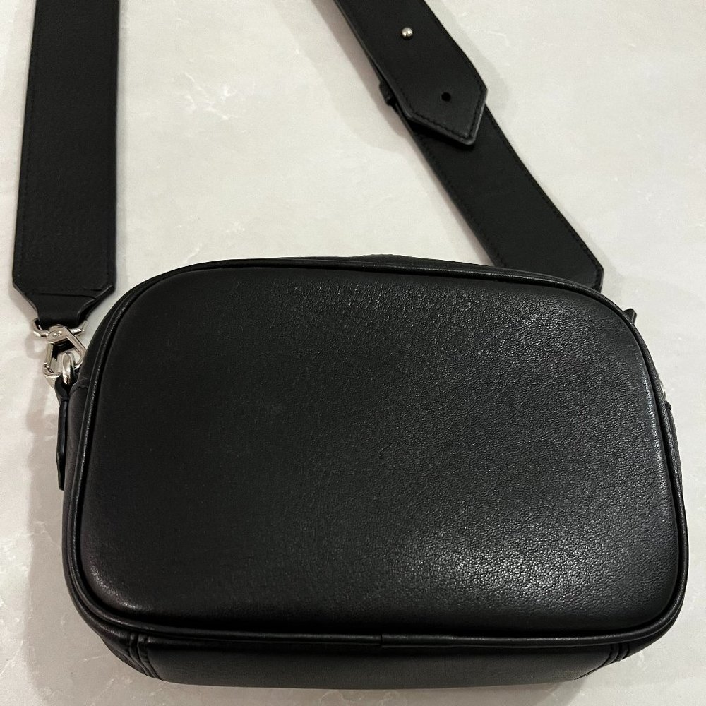 Classic Black Leather Crossbody with Wide Adjustable Strap
